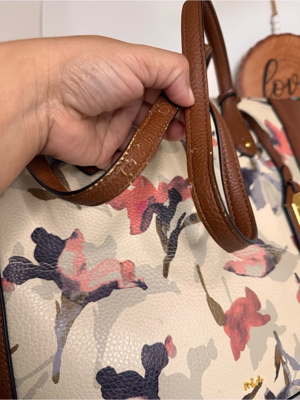 Ralph Lauren Floral Canvas Tote in Cream, Brown, Pink and Navy